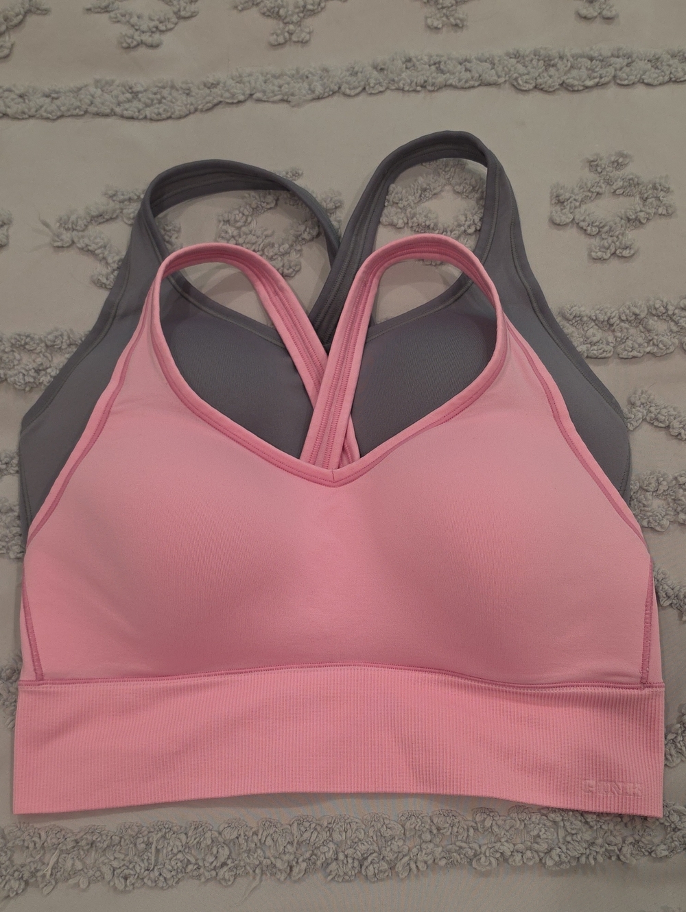 PINK Victoria's Secret Pink & Gray Cross-Back Sports Bra Set